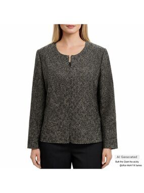 Windsmoor Size 16 Black Grey Tweed Jacket Blazer Office Work Fully Lined